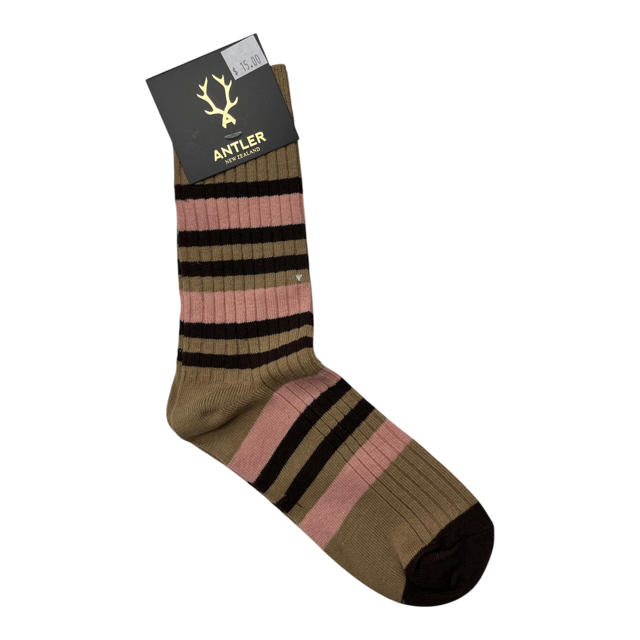 Antler Blush & Taupe Stripe Sock